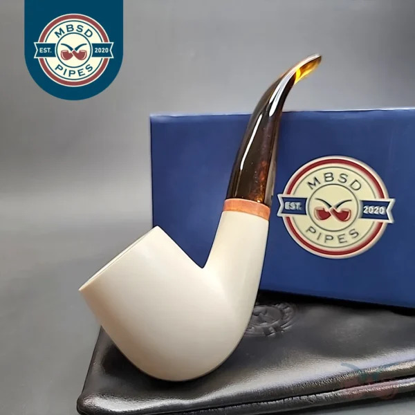 MBSD Meerschaum Deluxe Bent Billiard Block Meerschaum Pipe, Briar-Mortise [SOLD]