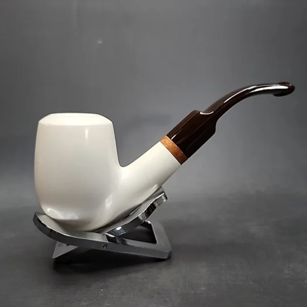 MBSD Meerschaum Deluxe Smooth Bent Egg Block Meerschaum Pipe, Briar-Mortise - Image 3