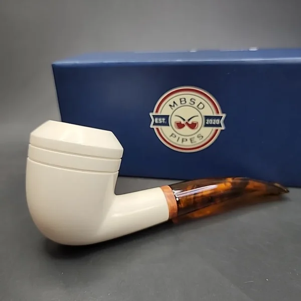 MBSD Meerschaum Deluxe Bent Rhodesian Block Meerschaum Pipe, Briar-Mortise - Image 3