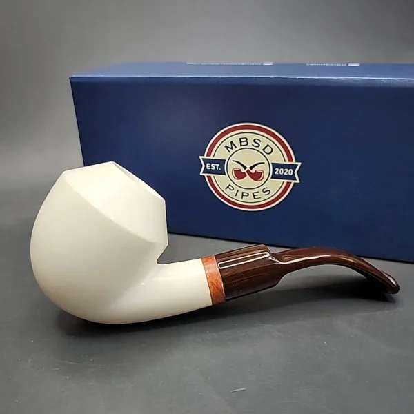 MBSD Meerschaum Deluxe Bent Rhodesian Block Meerschaum Pipe, Briar-Mortise - Image 3