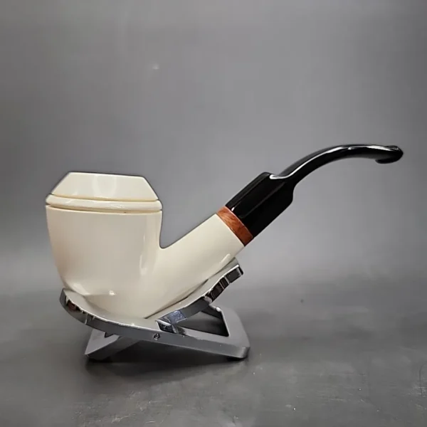 MBSD Meerschaum Deluxe Bent Rhodesian Block Meerschaum Pipe, Briar-Mortise [SOLD] - Image 3
