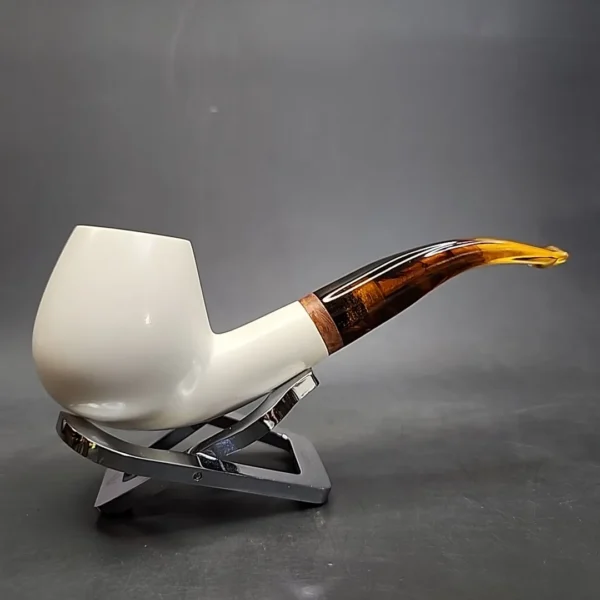 MBSD Meerschaum Deluxe Bent Brandy Block Meerschaum Pipe, Briar-Mortise - Image 3