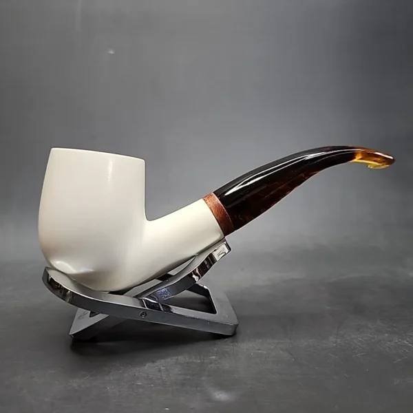 MBSD Meerschaum Deluxe Bent Billiard Block Meerschaum Pipe, Briar-Mortise [SOLD] - Image 3