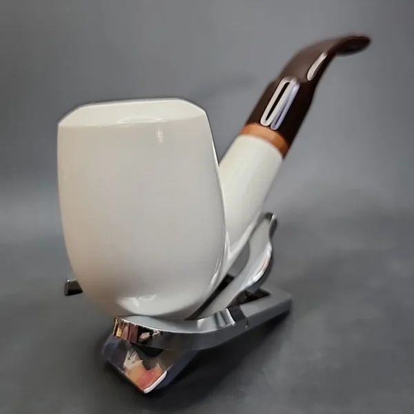 MBSD Meerschaum Deluxe Smooth Bent Egg Block Meerschaum Pipe, Briar-Mortise - Image 4