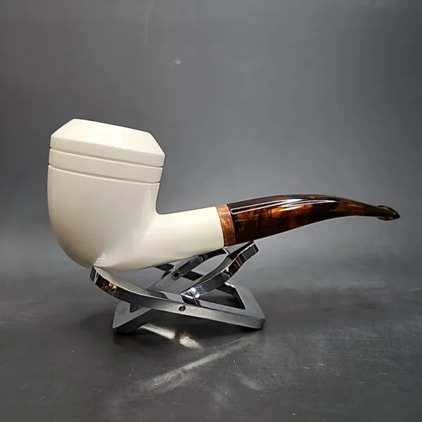 MBSD Meerschaum Deluxe Bent Rhodesian Block Meerschaum Pipe, Briar-Mortise - Image 4