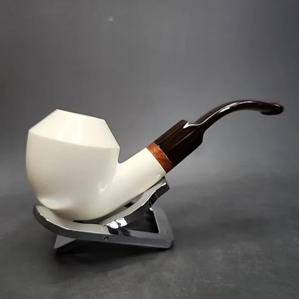 MBSD Meerschaum Deluxe Bent Rhodesian Block Meerschaum Pipe, Briar-Mortise - Image 4