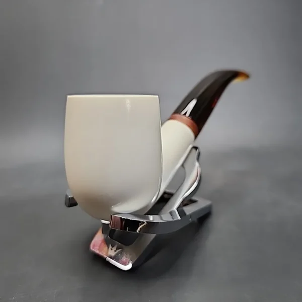 MBSD Meerschaum Deluxe Bent Billiard Block Meerschaum Pipe, Briar-Mortise [SOLD] - Image 4