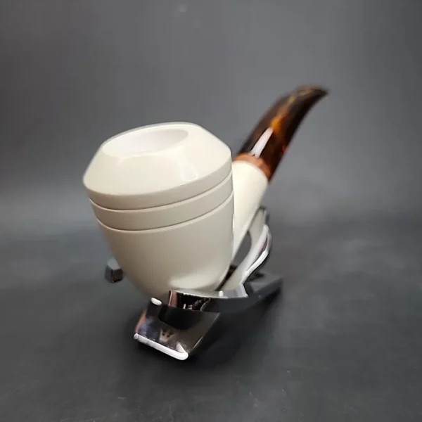 MBSD Meerschaum Deluxe Bent Rhodesian Block Meerschaum Pipe, Briar-Mortise - Image 5