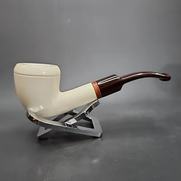 MBSD Meerschaum Deluxe Bent Rhodesian Block Meerschaum Pipe, Briar-Mortise - Image 5