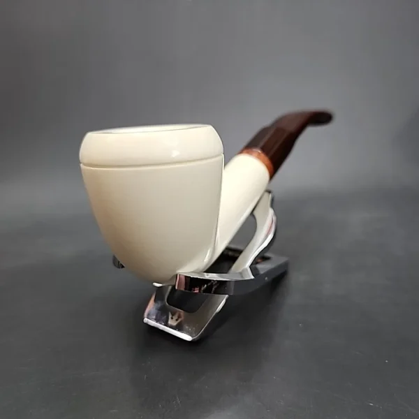 MBSD Meerschaum Deluxe Bent Rhodesian Block Meerschaum Pipe, Briar-Mortise - Image 6