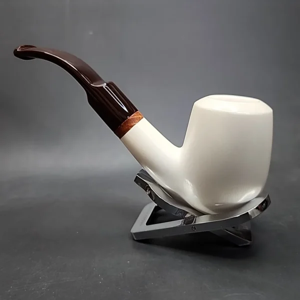 MBSD Meerschaum Deluxe Smooth Bent Egg Block Meerschaum Pipe, Briar-Mortise - Image 7