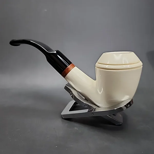 MBSD Meerschaum Deluxe Bent Rhodesian Block Meerschaum Pipe, Briar-Mortise [SOLD] - Image 7