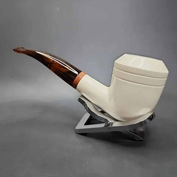 MBSD Meerschaum Deluxe Bent Rhodesian Block Meerschaum Pipe, Briar-Mortise - Image 8