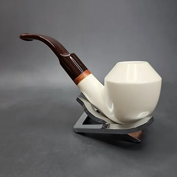 MBSD Meerschaum Deluxe Bent Rhodesian Block Meerschaum Pipe, Briar-Mortise - Image 8