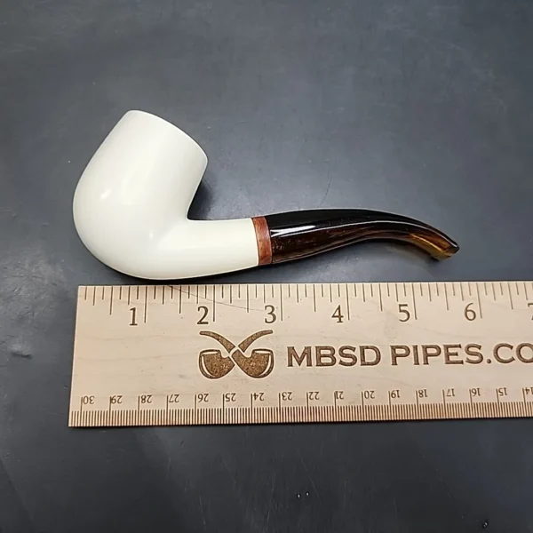 MBSD Meerschaum Deluxe Bent Billiard Block Meerschaum Pipe, Briar-Mortise [SOLD] - Image 9