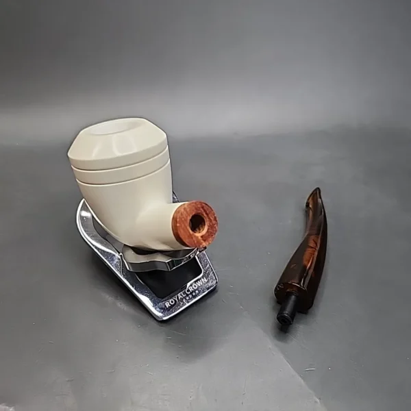 MBSD Meerschaum Deluxe Bent Rhodesian Block Meerschaum Pipe, Briar-Mortise - Image 12
