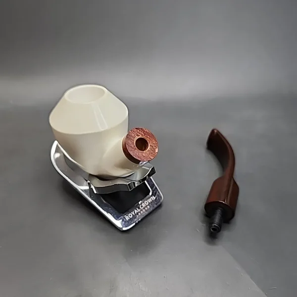 MBSD Meerschaum Deluxe Bent Rhodesian Block Meerschaum Pipe, Briar-Mortise - Image 12
