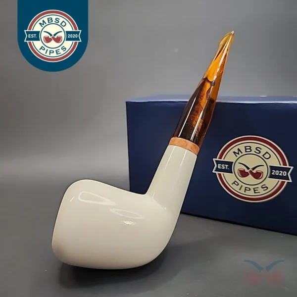 MBSD Meerschaum Deluxe Pear Block Meerschaum Pipe, Briar-Mortise