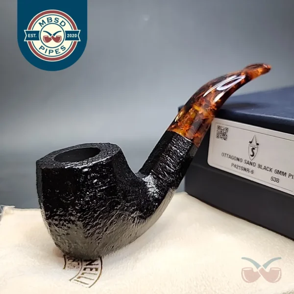 Savinelli Ottagono Sandblasted Bent Panel Briar Pipe, 6mm