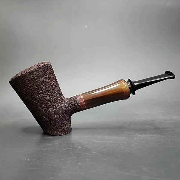 Bennie Joe Rusticated Cherrywood w/ Horn Handmade Briar Pipe, New - Image 3