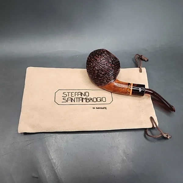 Stefano Santambrogio Rusticated Bent Rhodesian Estate Briar Pipe, Italian Estates [SOLD] - Image 3