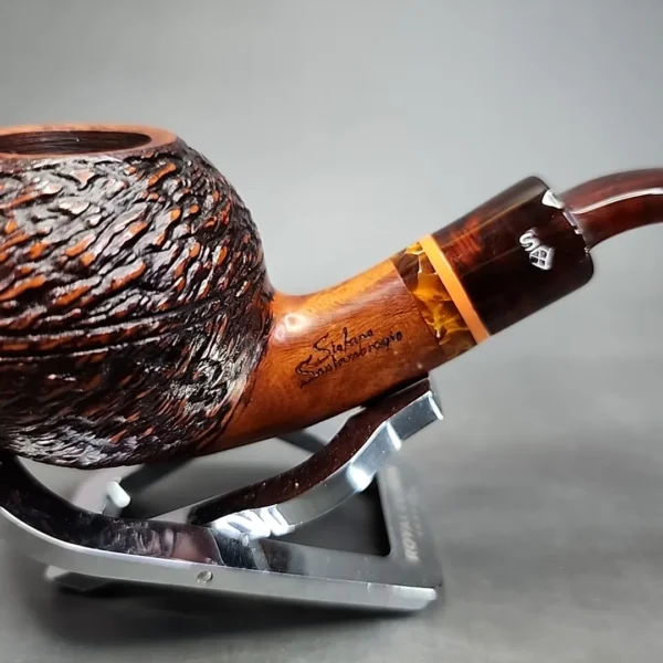 Stefano Santambrogio Rusticated Bent Rhodesian Estate Briar Pipe, Italian Estates [SOLD] - Image 5