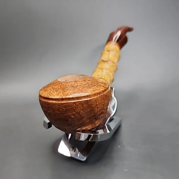 PapaBearPipes Sandblasted Bent Rhodesian w/ Bamboo Handmade Briar Pipe, New - Image 5