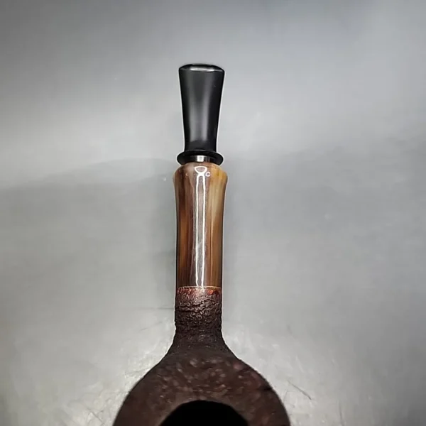 Bennie Joe Rusticated Cherrywood w/ Horn Handmade Briar Pipe, New - Image 6