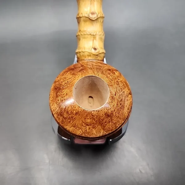 PapaBearPipes Sandblasted Bent Rhodesian w/ Bamboo Handmade Briar Pipe, New - Image 6