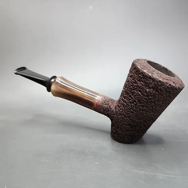Bennie Joe Rusticated Cherrywood w/ Horn Handmade Briar Pipe, New - Image 7