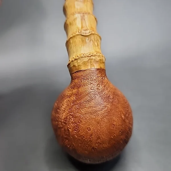 PapaBearPipes Sandblasted Bent Rhodesian w/ Bamboo Handmade Briar Pipe, New - Image 8