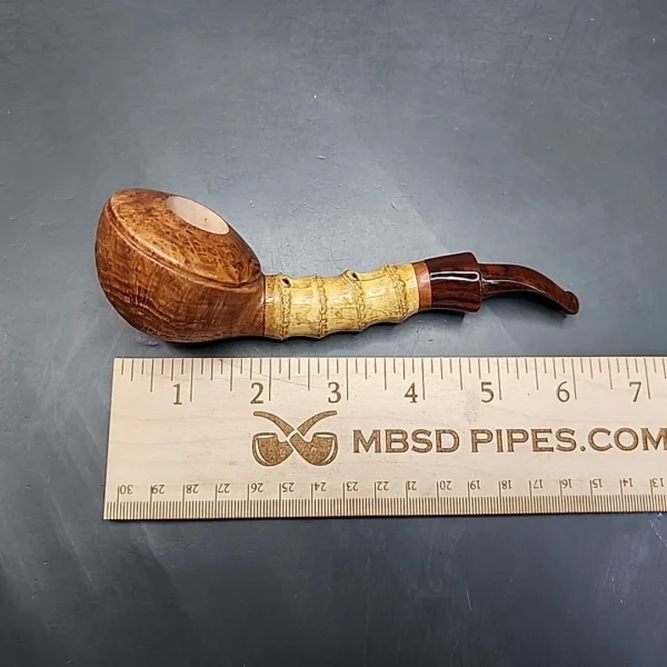 PapaBearPipes Sandblasted Bent Rhodesian w/ Bamboo Handmade Briar Pipe, New - Image 9