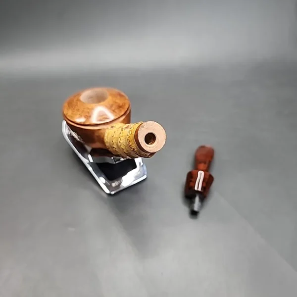 PapaBearPipes Sandblasted Bent Rhodesian w/ Bamboo Handmade Briar Pipe, New - Image 11