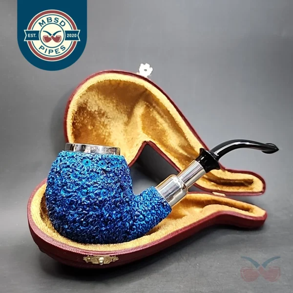 Blue Triple Mounted Silver Cap Block Meerschaum Pipe, New [SOLD]