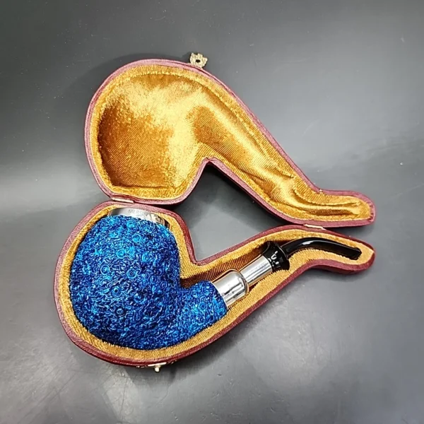 Blue Triple Mounted Silver Cap Block Meerschaum Pipe, New [SOLD] - Image 3