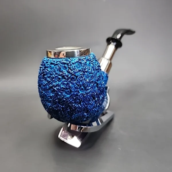Blue Triple Mounted Silver Cap Block Meerschaum Pipe, New [SOLD] - Image 5