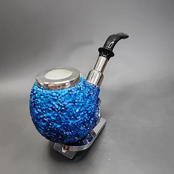 Blue Triple Mounted Silver Cap Block Meerschaum Pipe, New [SOLD] - Image 6
