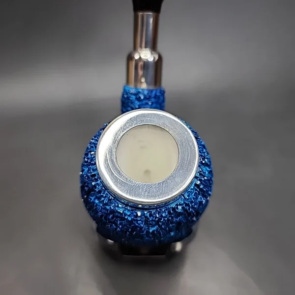 Blue Triple Mounted Silver Cap Block Meerschaum Pipe, New [SOLD] - Image 7