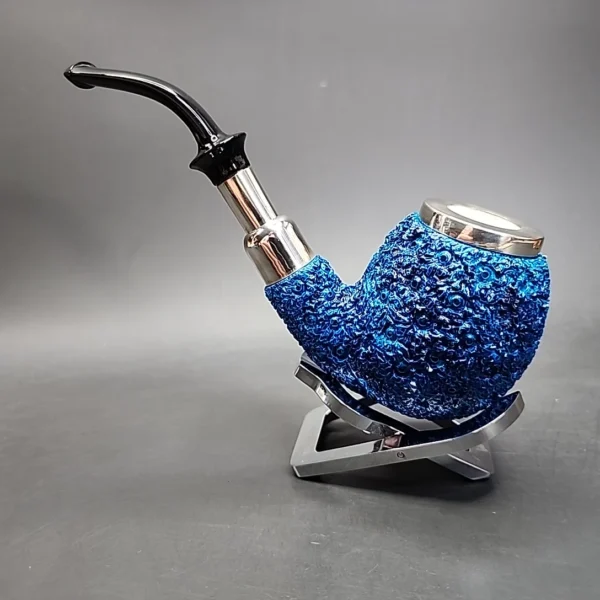 Blue Triple Mounted Silver Cap Block Meerschaum Pipe, New [SOLD] - Image 9