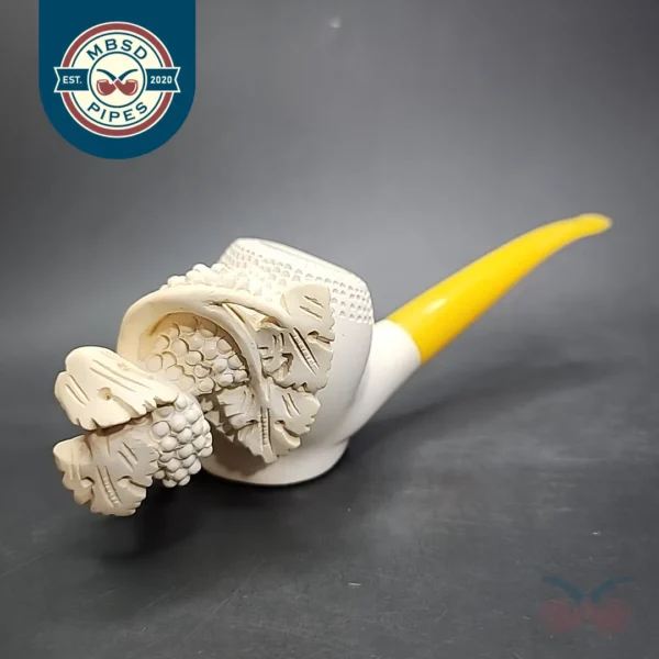 Vintage Floral Block Meerschaum Estate Pipe, with Fitted Case, Unsmoked