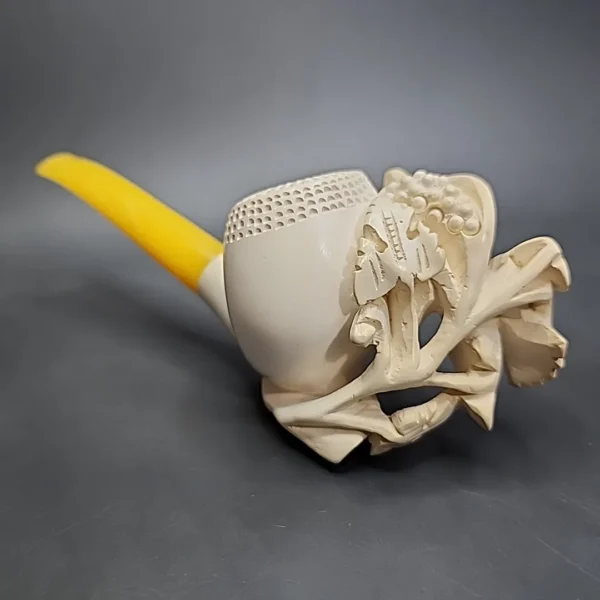 Vintage Floral Block Meerschaum Estate Pipe, with Fitted Case, Unsmoked - Image 4