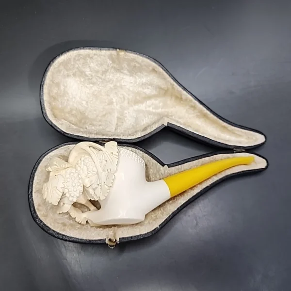 Vintage Floral Block Meerschaum Estate Pipe, with Fitted Case, Unsmoked - Image 10
