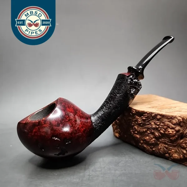 J Mouton Partially Sandblasted Spearfish Handmade Briar Pipe, New