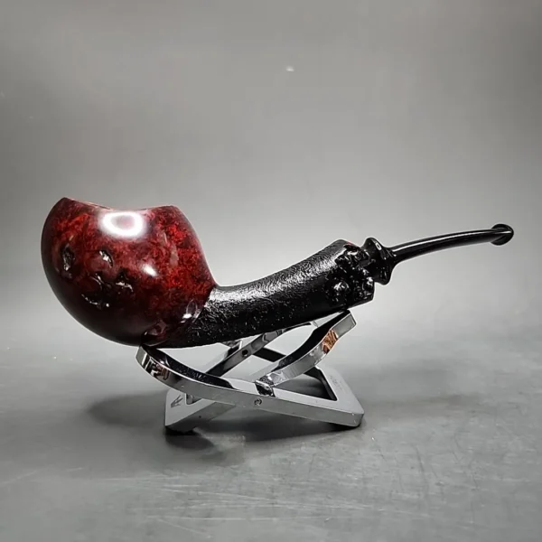 J Mouton Partially Sandblasted Spearfish Handmade Briar Pipe, New - Image 3