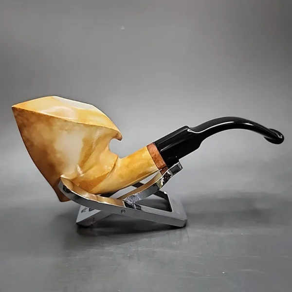 MBSD Meerschaum Deluxe Asymmetrical Freehand Block Meerschaum Pipe, Briar-Mortise - Image 3