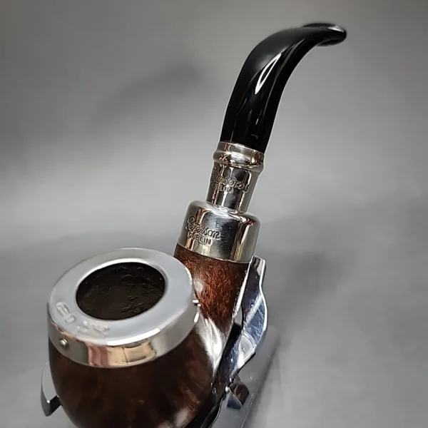 Peterson Flame Grain Spigot w/ Silver Cap 221 Smooth Bent Billiard Estate Briar Pipe, Irish Estates - Image 6