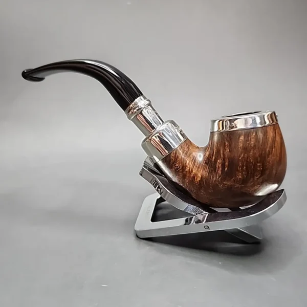 Peterson Flame Grain Spigot w/ Silver Cap 221 Smooth Bent Billiard Estate Briar Pipe, Irish Estates - Image 8