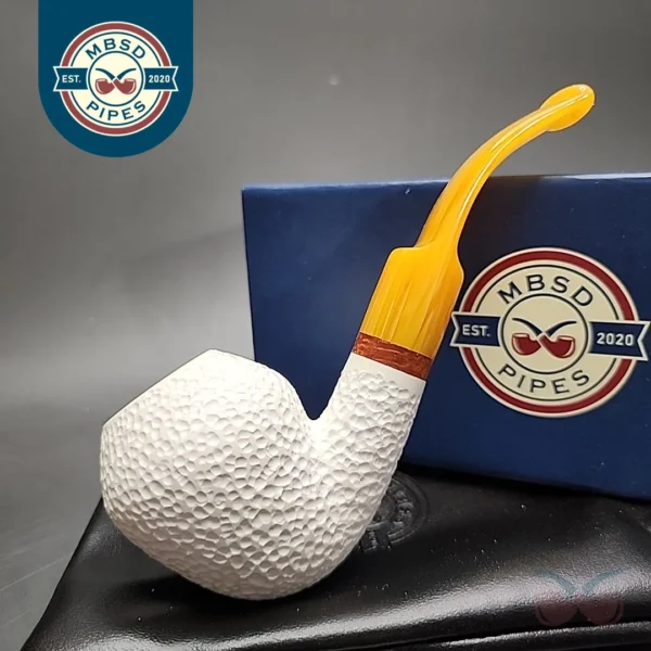 MBSD Meerschaum Deluxe Bent Rhodesian Block Meerschaum Pipe, Briar-Mortise