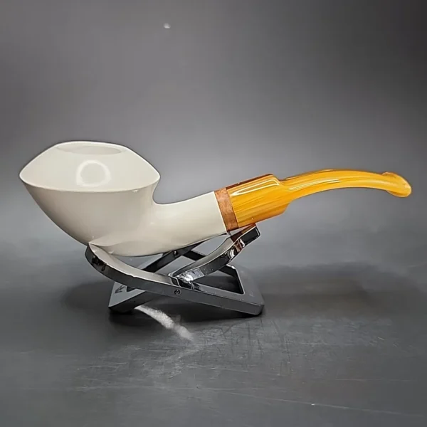 MBSD Meerschaum Deluxe Bent Rhodesian Block Meerschaum Pipe, Briar-Mortise - Image 3