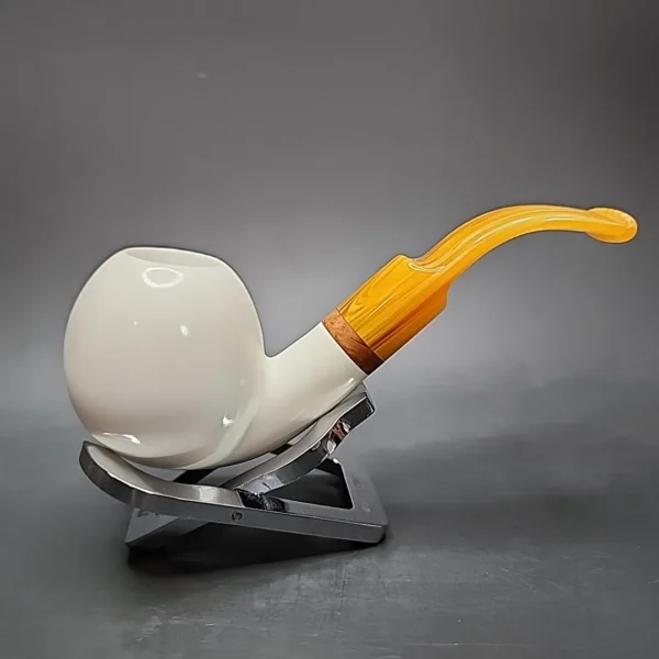 MBSD Meerschaum Deluxe Bent Apple Block Meerschaum Pipe, Briar-Mortise - Image 3